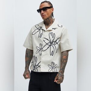 Fashion Nova Cream and Black Men's Shirt